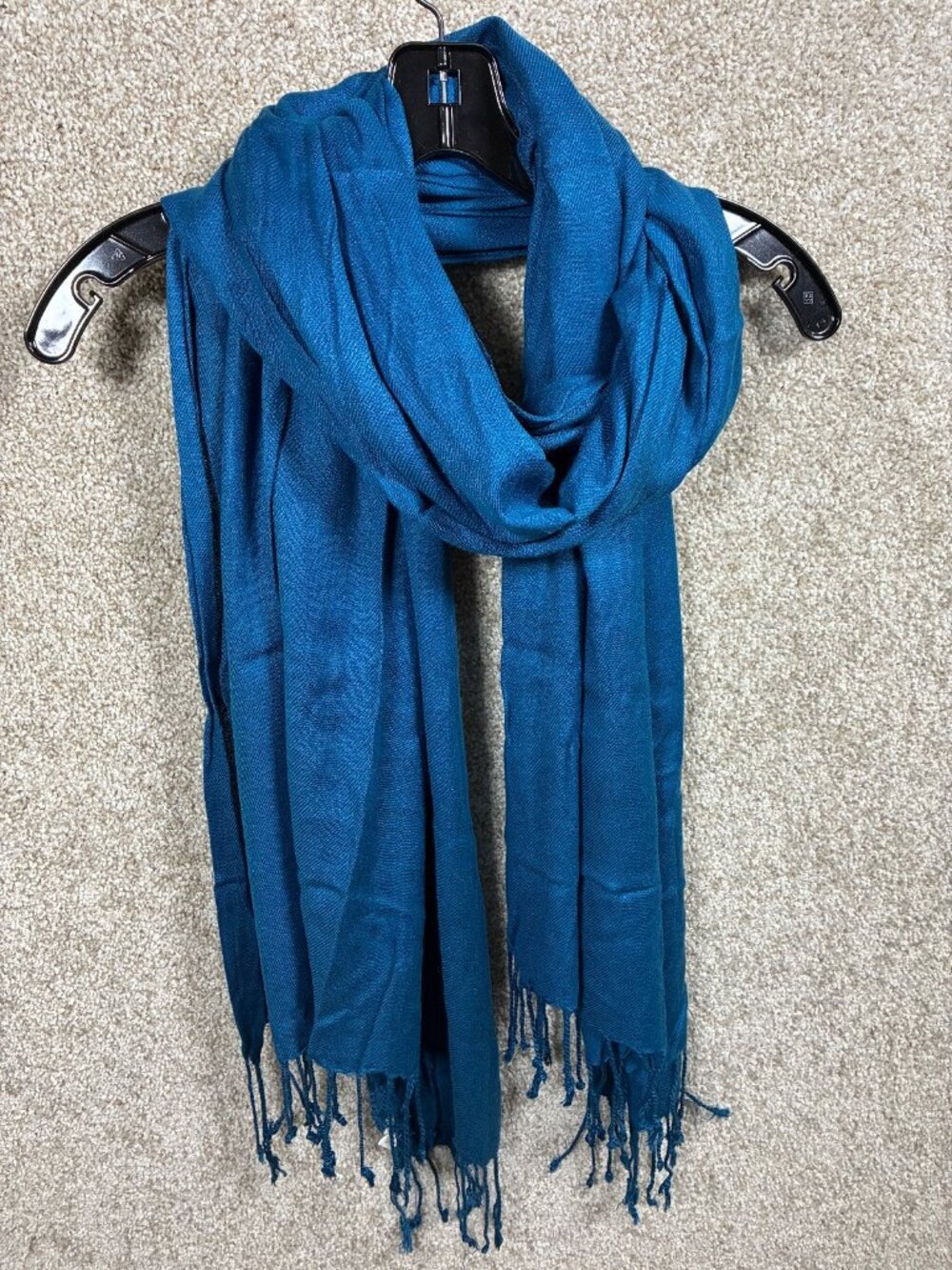 World Market Scarf Teal Blue 100% Rayon Fringe Wrap Shawl, India Peacock Blue